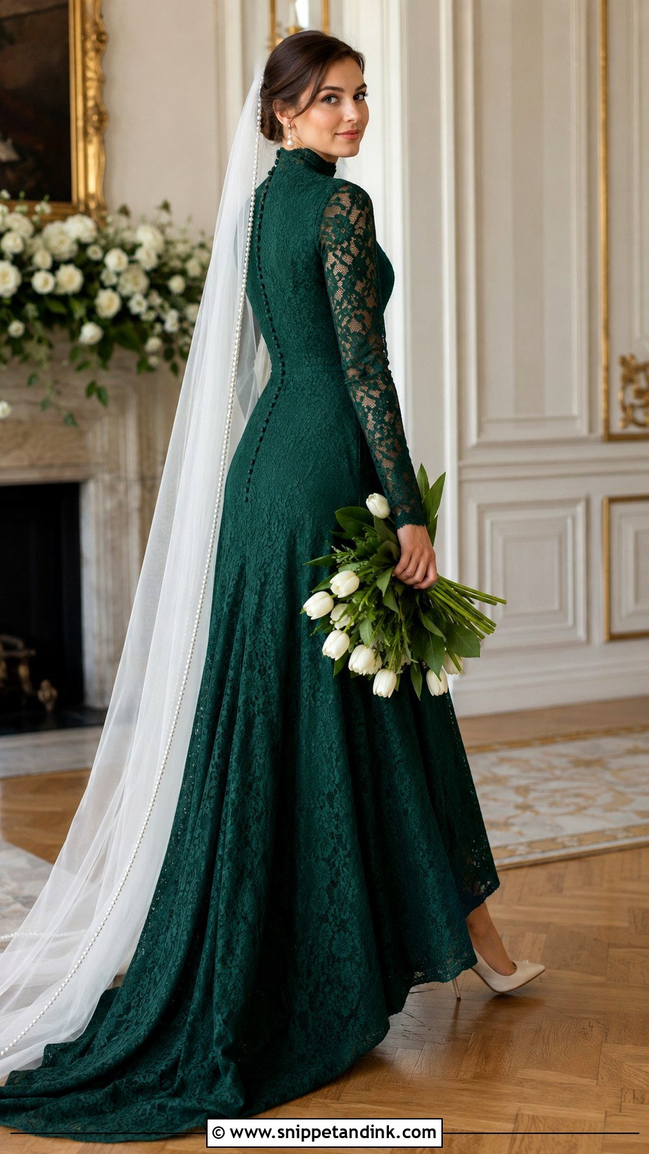 Emerald Green High Neck Bridal Dress - Snippet and Ink - 20 Emerald Green Bridal Dress Ideas