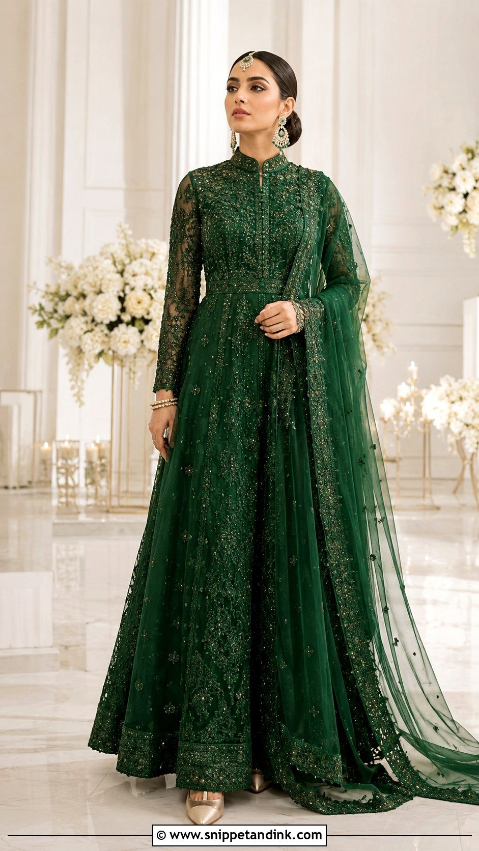 Emerald Green High Neck Bridal Gown - Snippet and Ink - 20 Emerald Green Pakistani Bridal Dress Ideas