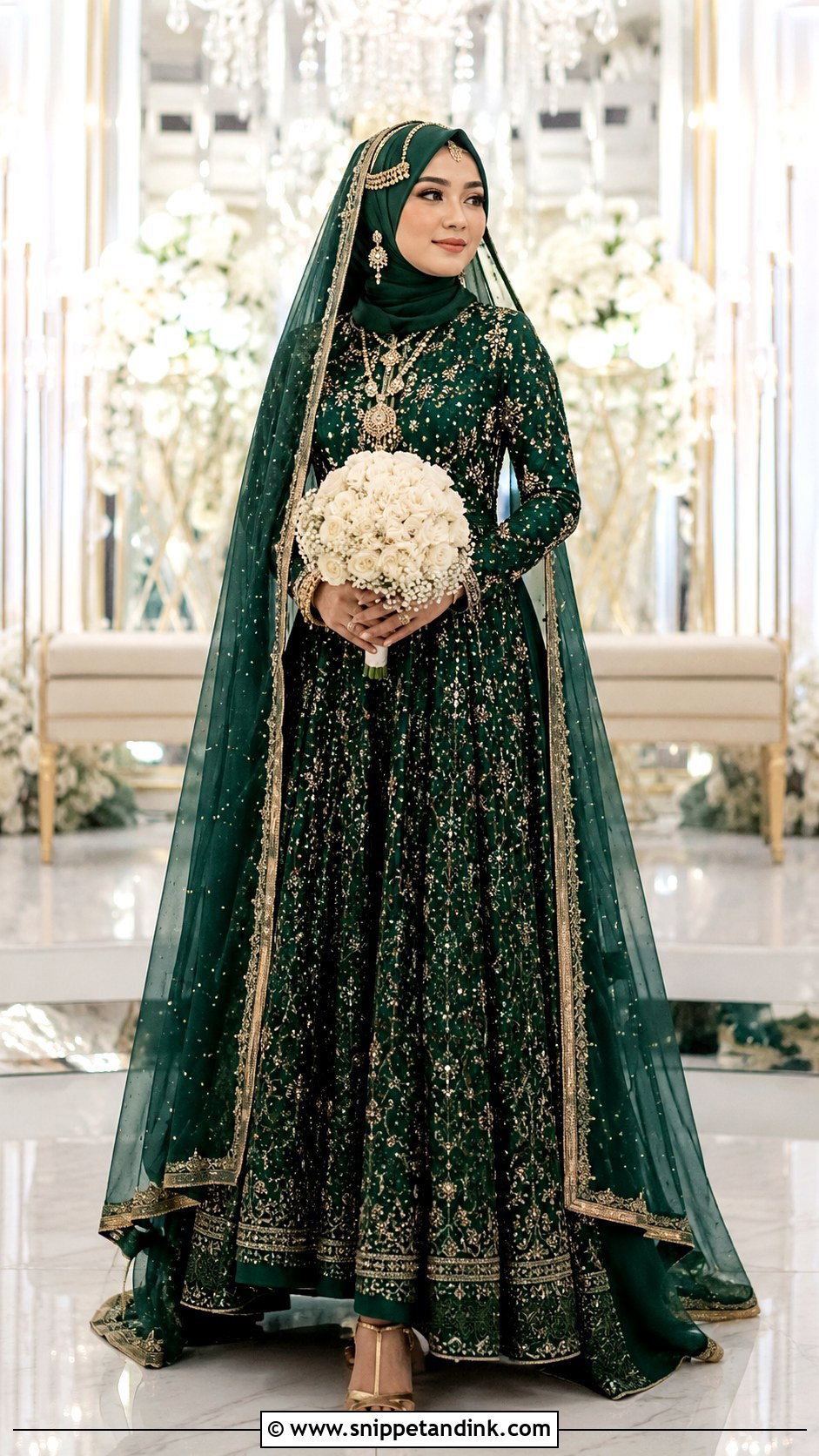 Emerald Green Hijab Bridal Look - Snippet and Ink - 25 Hijab Bridal Look Ideas
