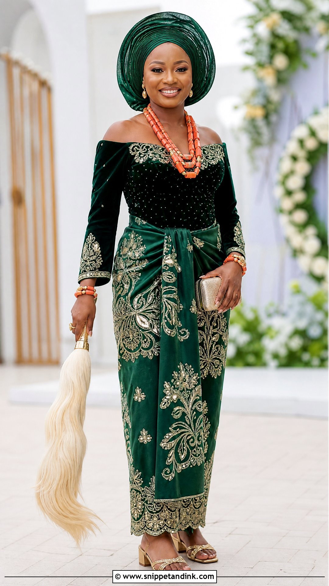 Emerald Green Igbo Velvet Blouse And Wrapper - Snippet and Ink - 20 Traditional Igbo Nigerian Wedding Dresses