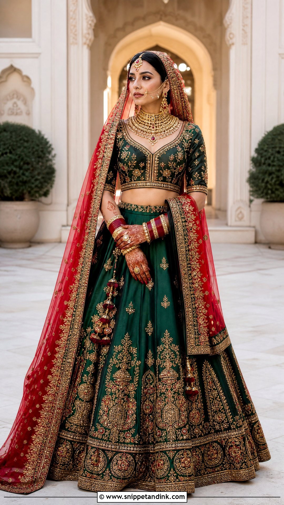 Emerald Green Indian Bridal Lehenga - Snippet and Ink - 20 Indian Bride Wedding Dress Ideas
