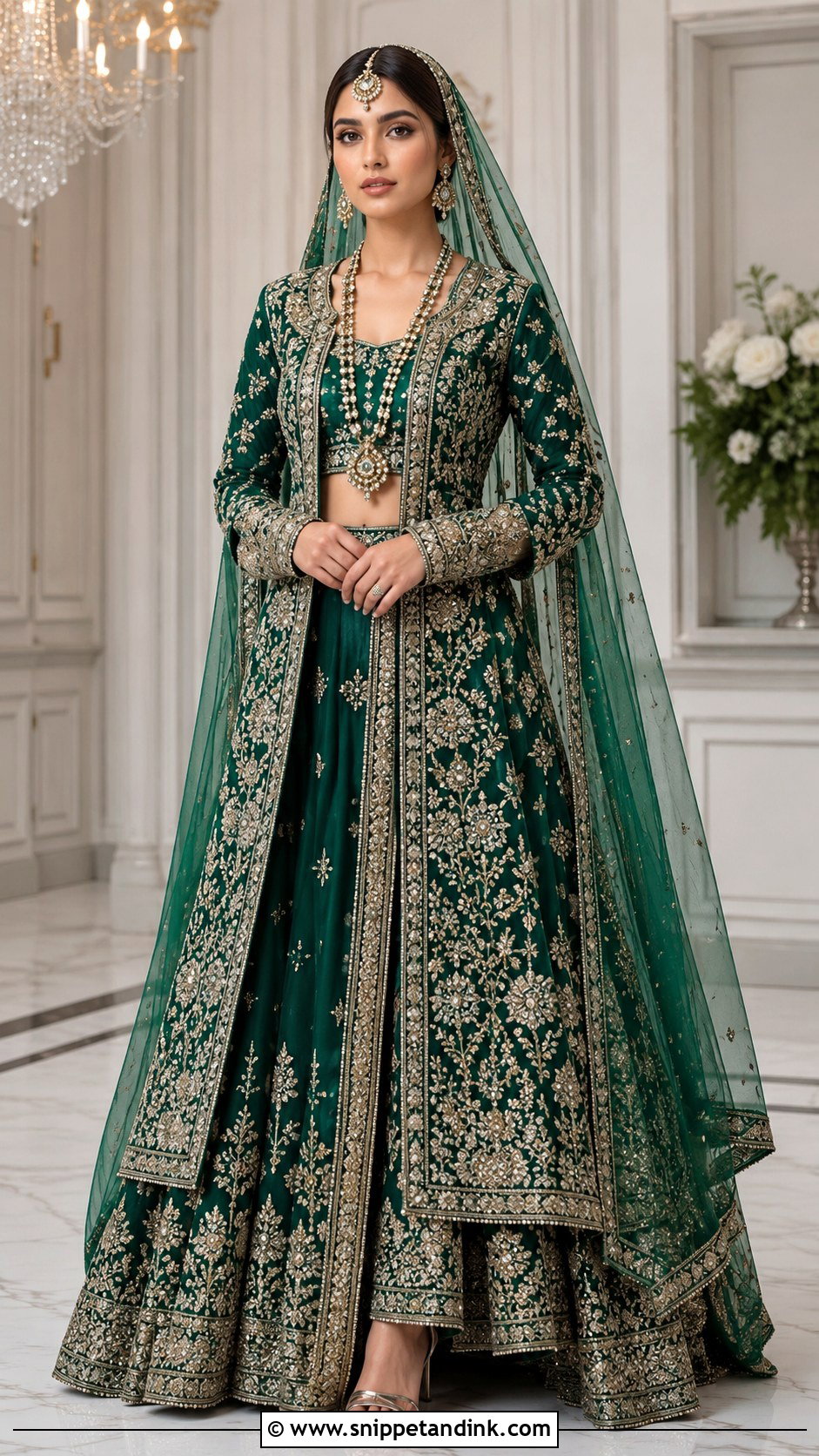 Emerald Green Jacket Lehenga With Bridal Dupatta - Snippet and Ink - 20 Emerald Green Pakistani Bridal Dress Ideas