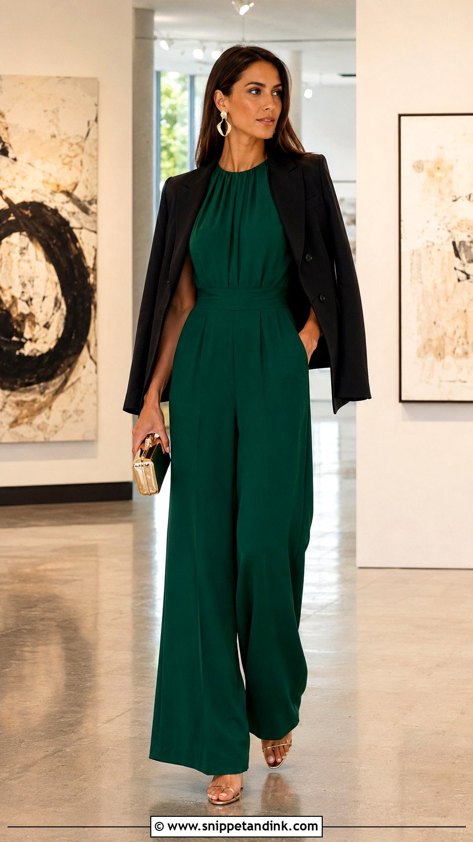 Emerald Green Jumpsuit Fall Wedding Outfit - Snippet and Ink - 20 Fall Semi Formal Wedding Attire Ideas