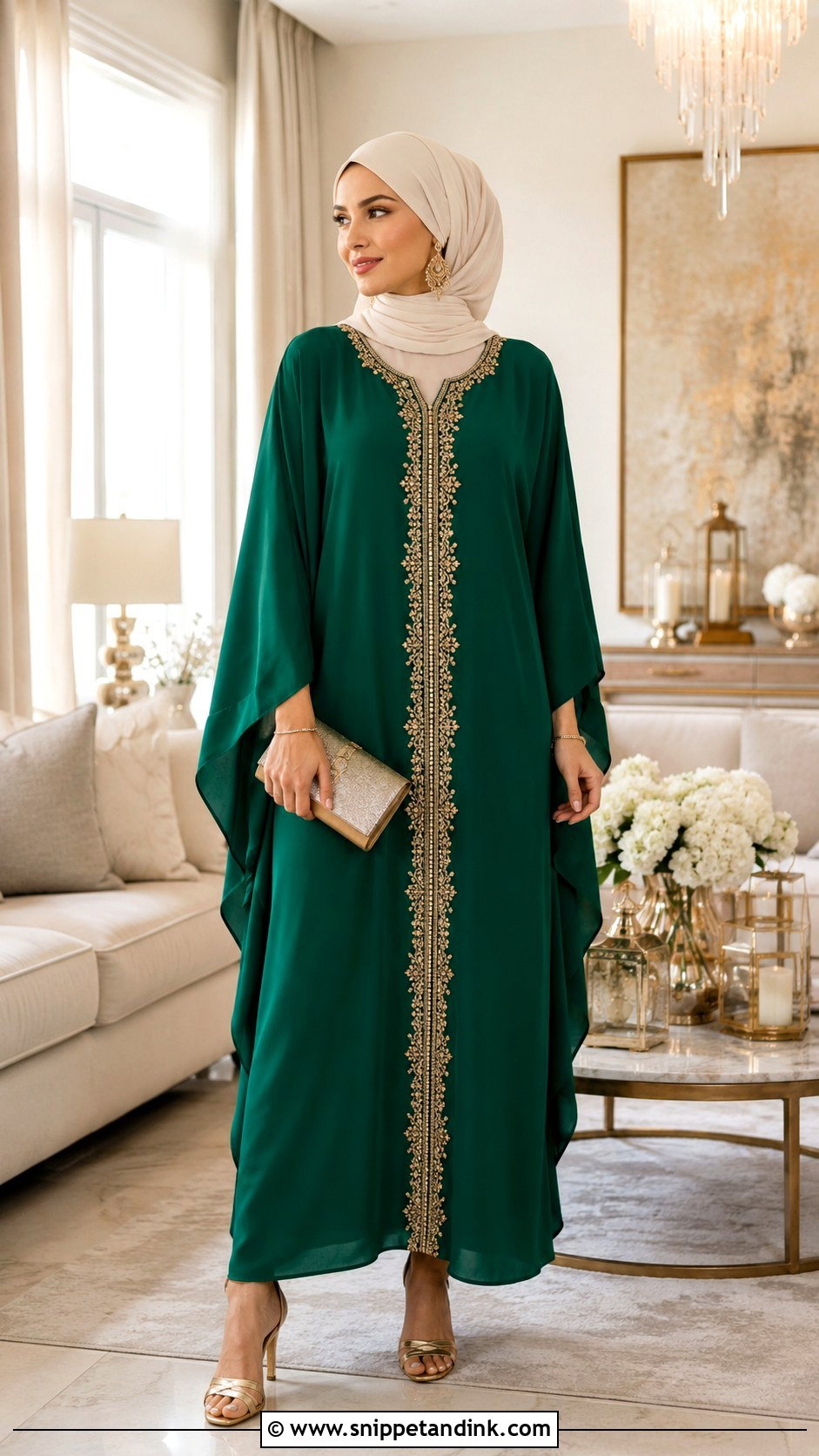 Emerald Green Kaftan Outfit - Snippet and Ink - 30 Eid Mubarak Outfit Ideas