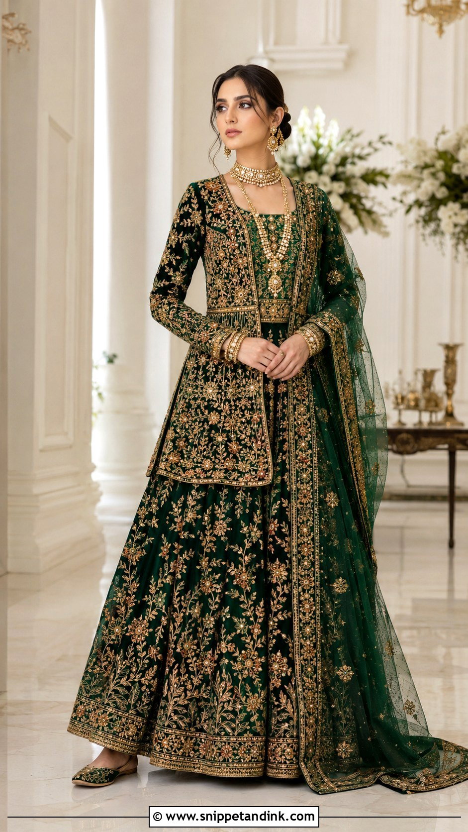Emerald Green Kashmiri Bridal Lehenga - Snippet and Ink - 20 Kashmiri Wedding Dress Ideas