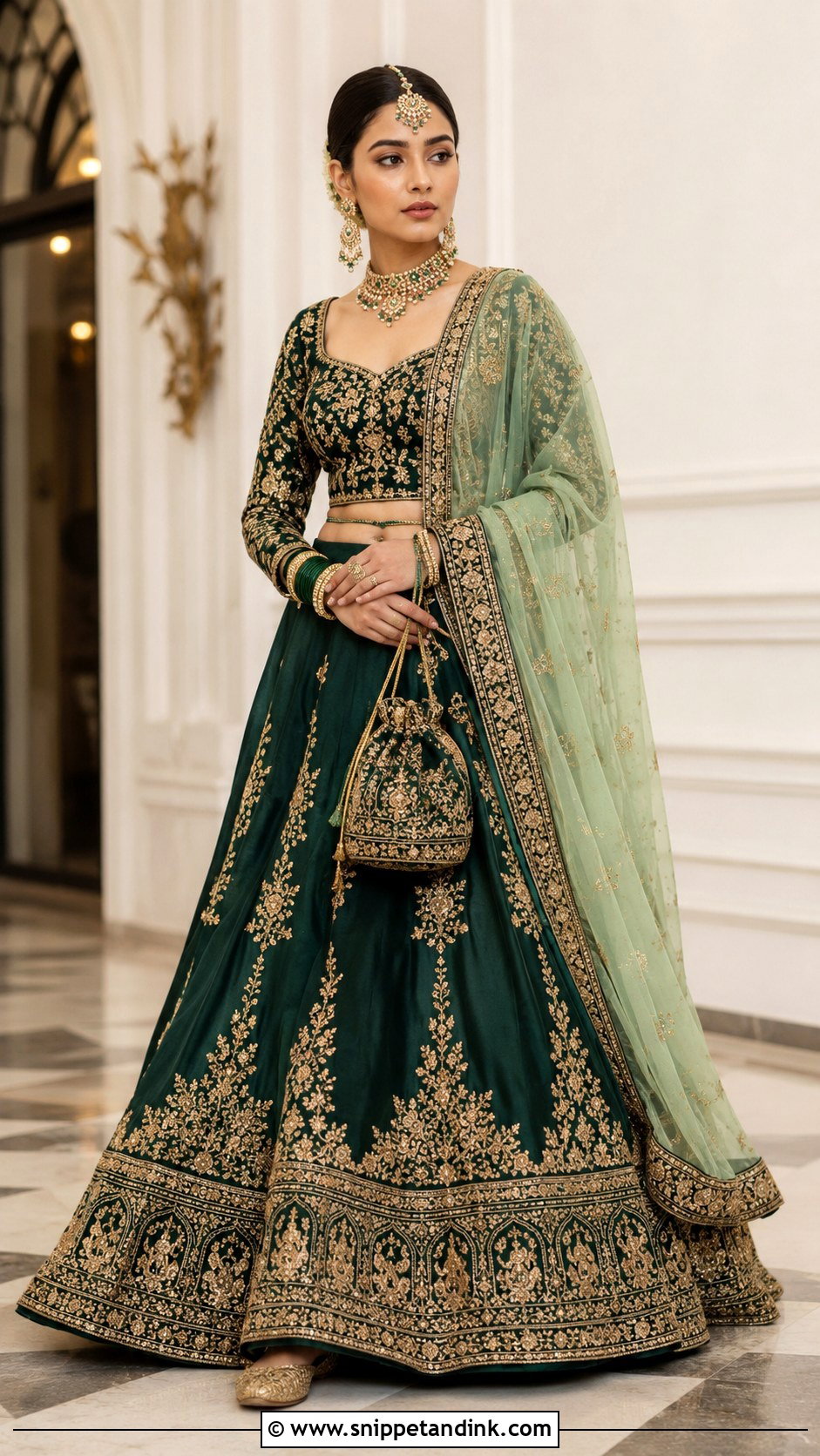 Emerald Green Kashmiri Bridal Lehenga - Snippet and Ink - 20 Kashmiri Pandit Bride Ideas