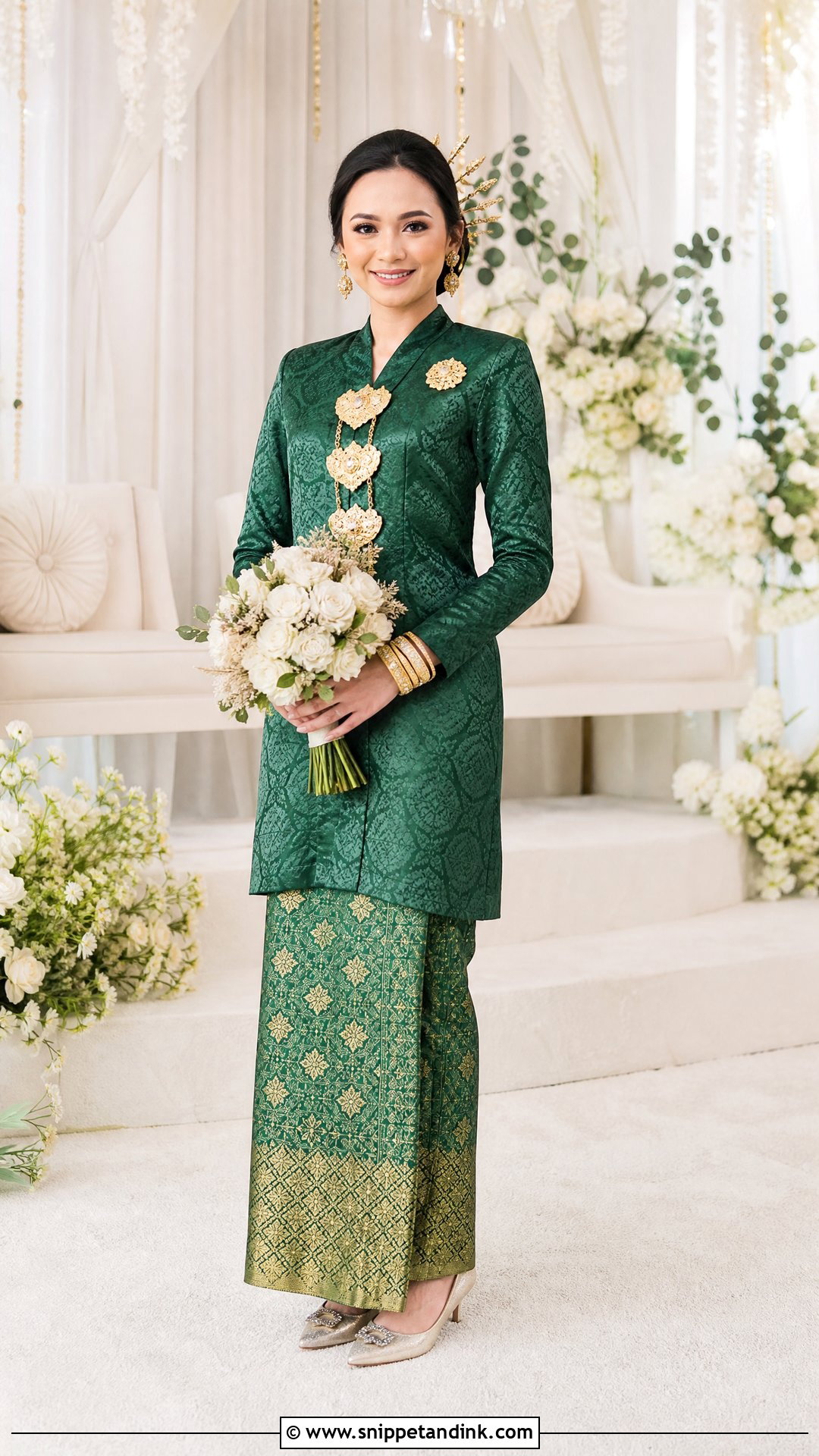 Emerald Green Kebaya Labuh Malay Wedding Dress - Snippet and Ink - 20 Traditional Malay Wedding Dress Ideas