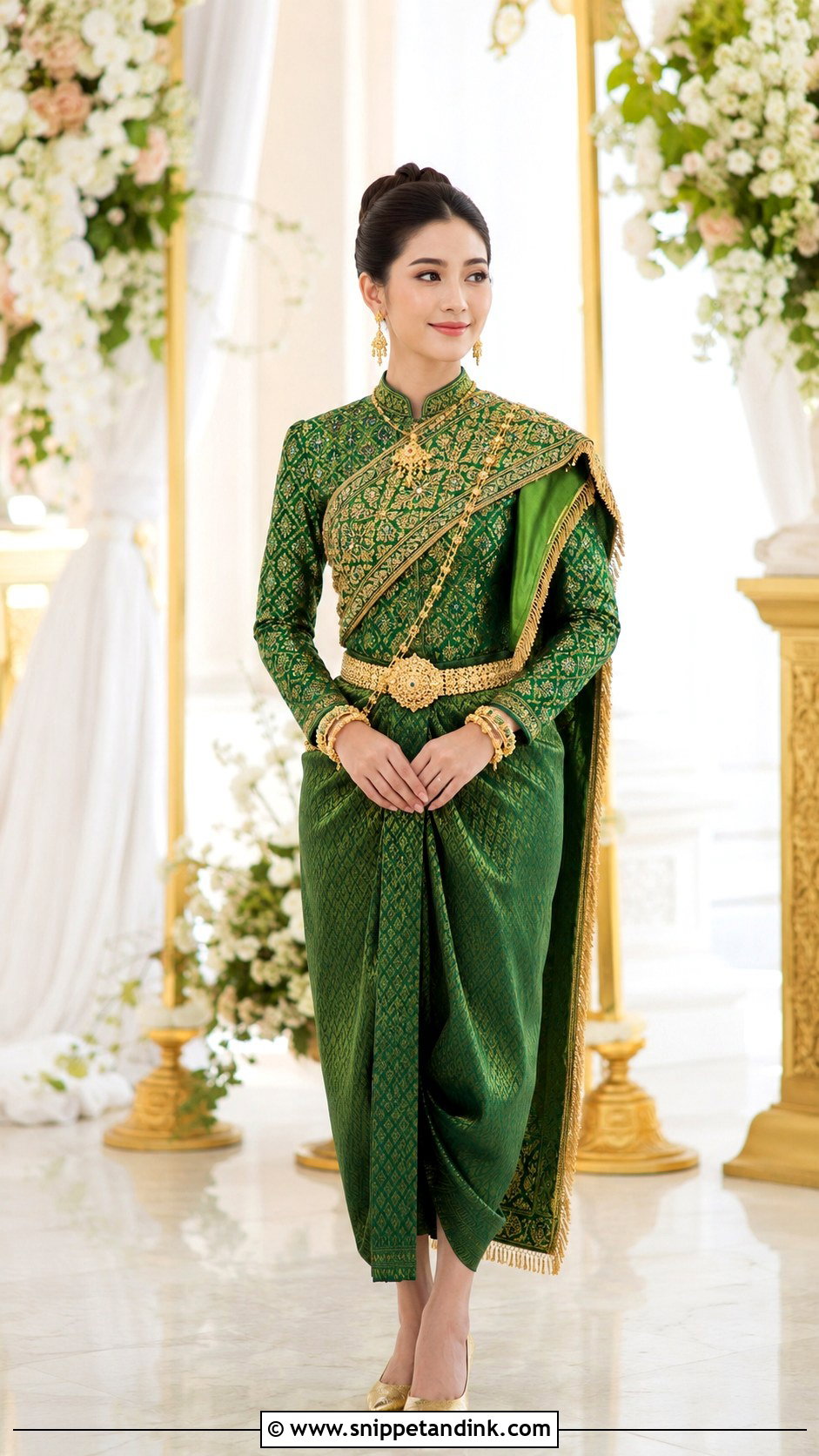 Emerald Green Khmer Wedding Outfit - Snippet and Ink - 20 Khmer Wedding Outfits