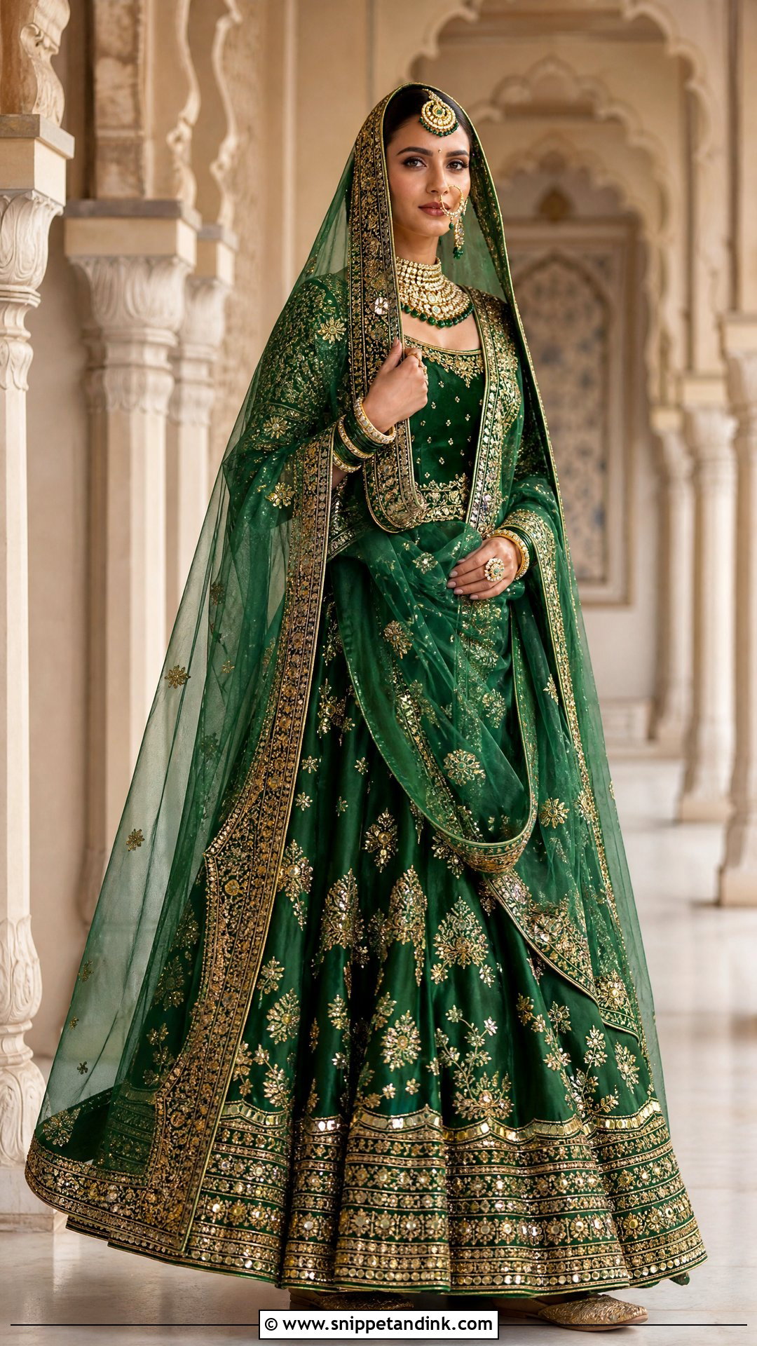 Emerald Green Kundan Rajputani Bridal Poshak - Snippet and Ink - 20 Rajputani Poshak for Bride Ideas