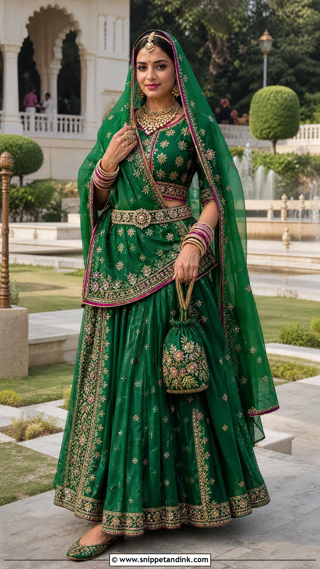 Emerald Green Kundan Work Poshak - Snippet and Ink - 20 Rajasthani Wedding Dress Ideas