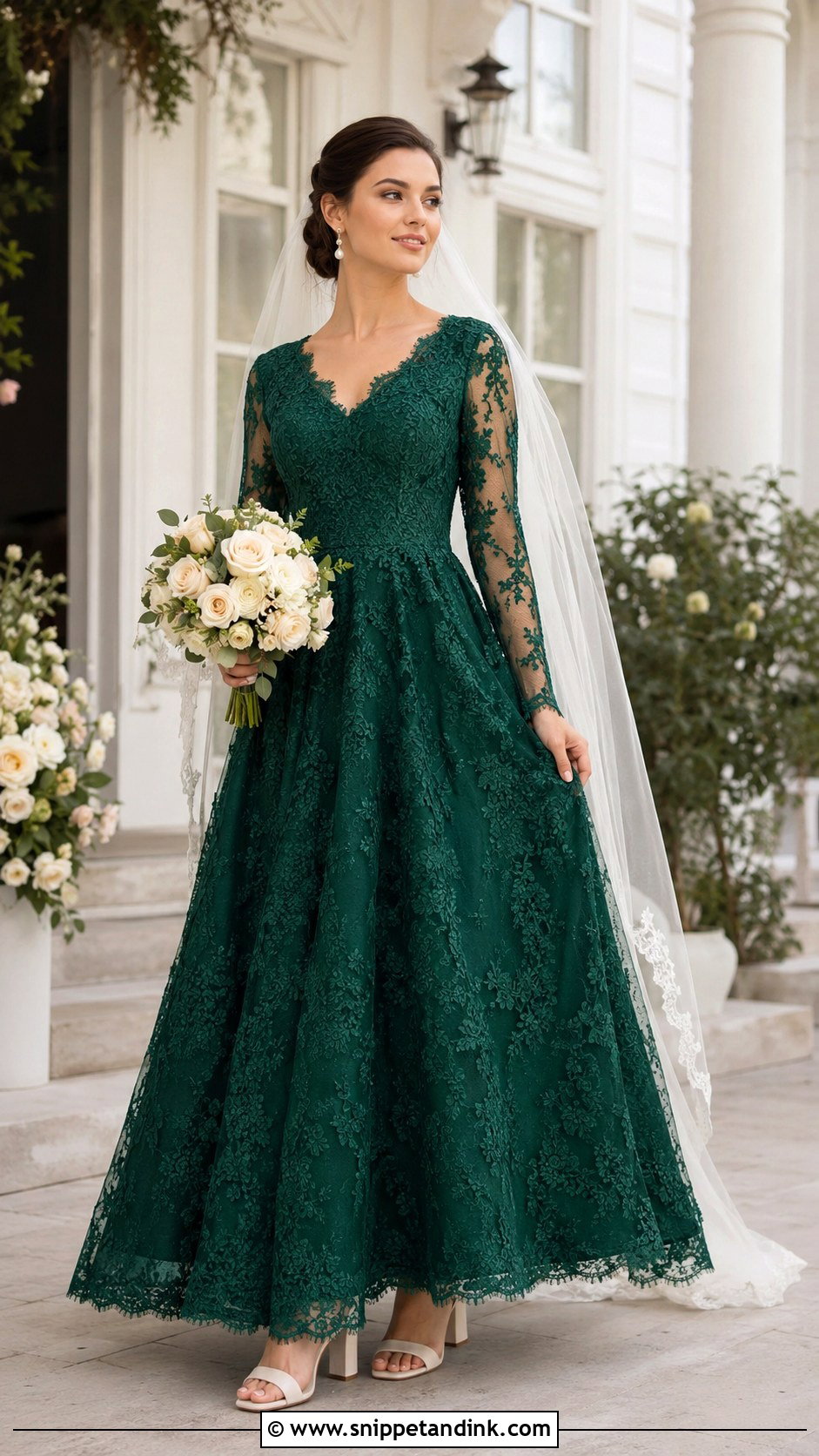 Emerald Green Lace A Line Bridal Dress - Snippet and Ink - 20 Emerald Green Bridal Dress Ideas