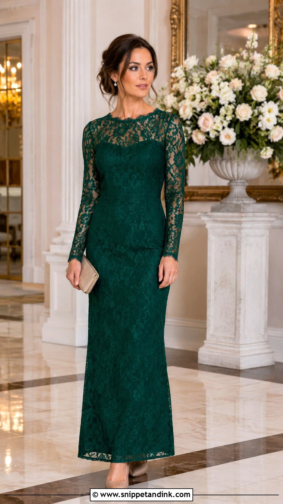 Emerald Green Lace Gown Outfit - Snippet and Ink - 30 Emerald Green Gown Ideas