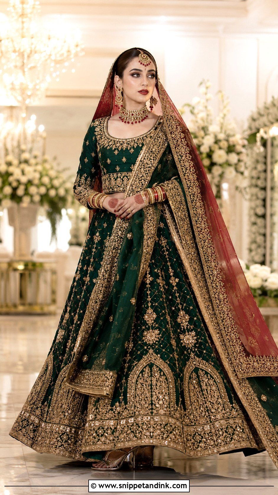 Emerald Green Lehenga Barat Dress - Snippet and Ink - 20 Barat Dress for Bride Ideas