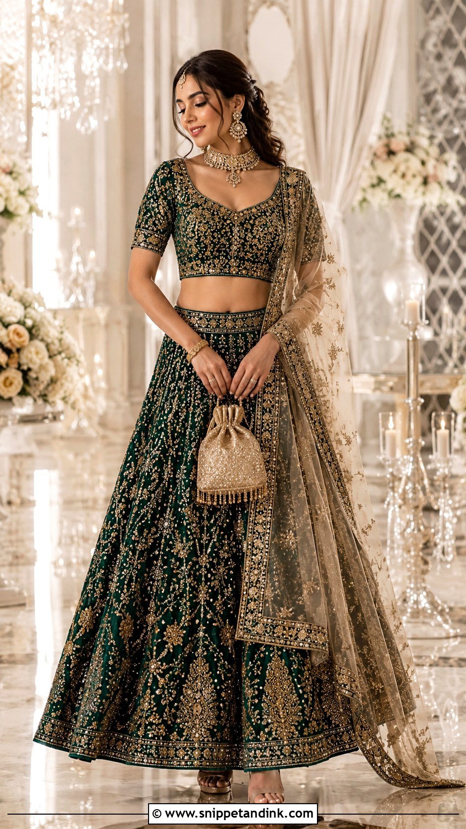 Emerald Green Lehenga For Bride - Snippet and Ink - 25 Sangeet Outfit for Bride Ideas