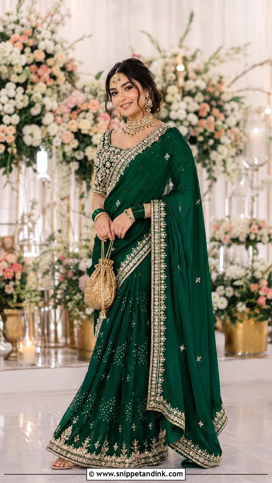 Emerald Green Lehenga Saree Jal Ceremony Outfit - Snippet and Ink - 20 Jal Ceremony Outfit Ideas