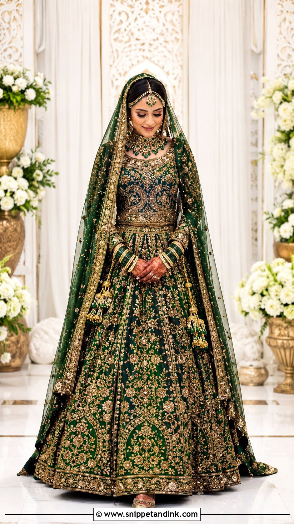 Emerald Green Lehenga With Full Sleeve Blouse - Snippet and Ink - 30 Indian Muslim Bridal Dress Ideas