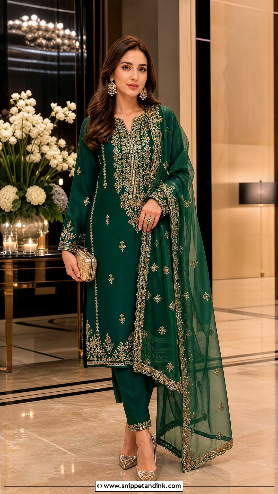 Emerald Green Long Shirt And Cigarette Pants - Snippet and Ink - 20 Pakistani Function Dresses