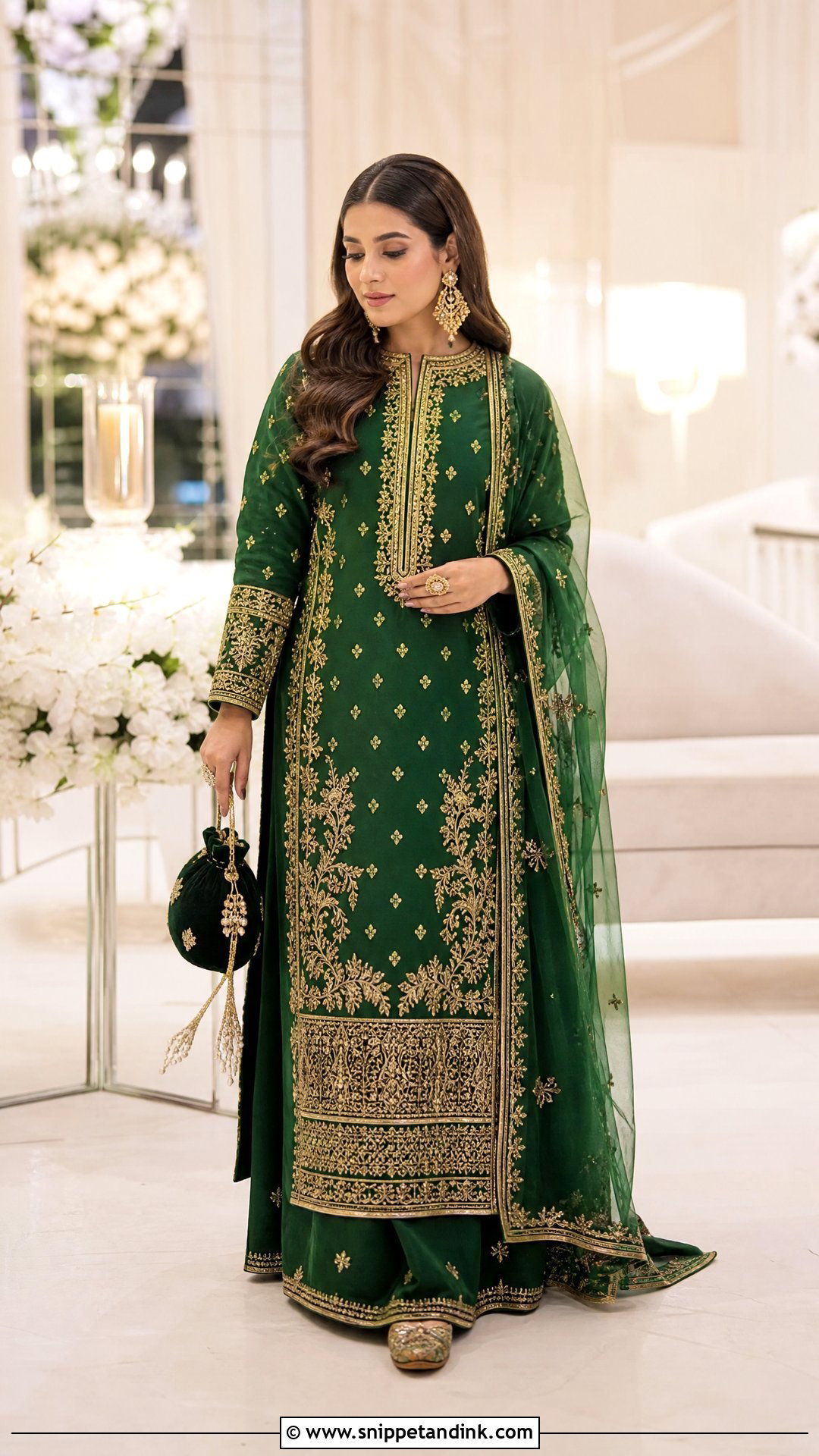 Emerald Green Long Shirt Nikkah Dress - Snippet and Ink - 20 Nikkah Wedding Dress Ideas