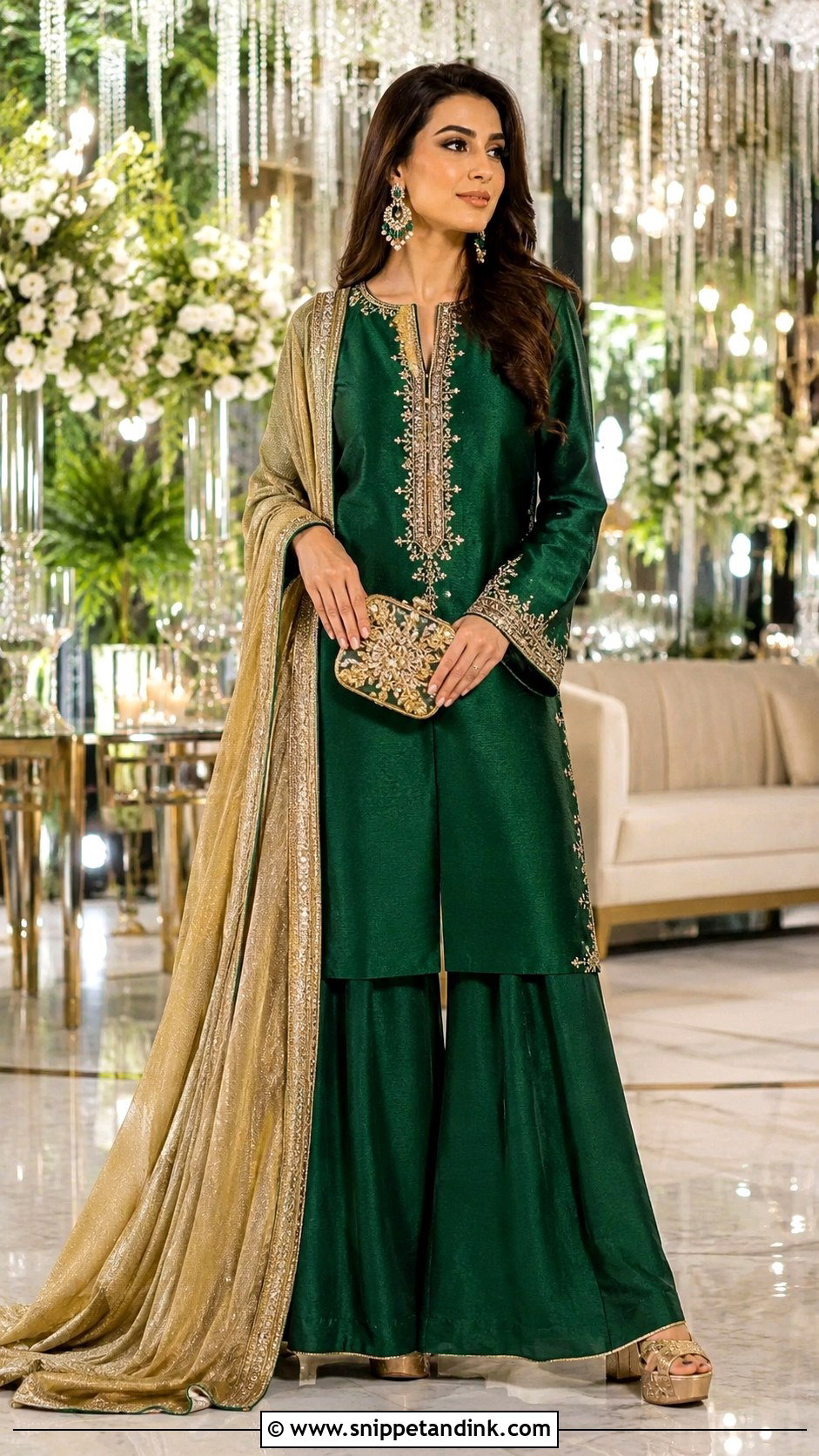 Emerald Green Long Shirt Palazzo Wedding Outfit - Snippet and Ink - 20 Long Shirt with Plazo Wedding Dress Ideas