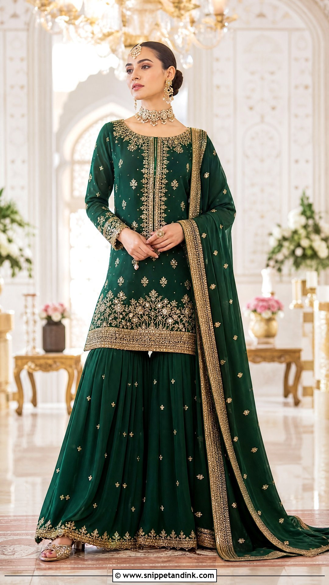 Emerald Green Long Shirt With Farshi Gharara - Snippet and Ink - 25 Pakistani Long Shirt Wedding Dress Ideas