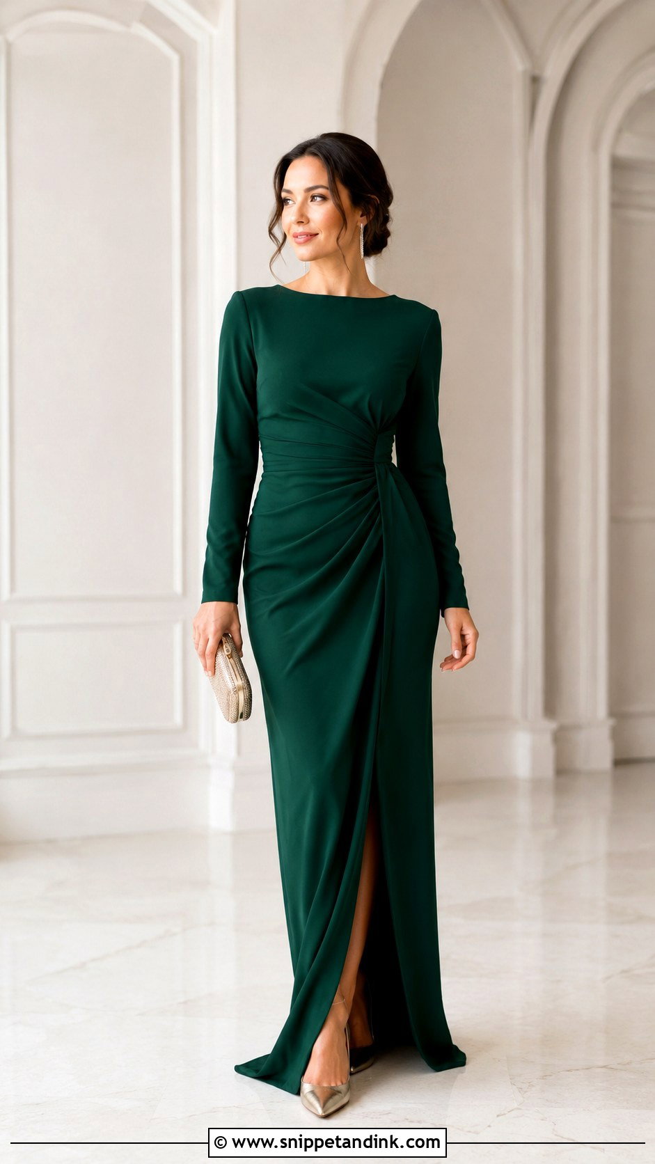 Emerald Green Long Sleeve Gown Outfit - Snippet and Ink - 30 Emerald Green Gown Ideas