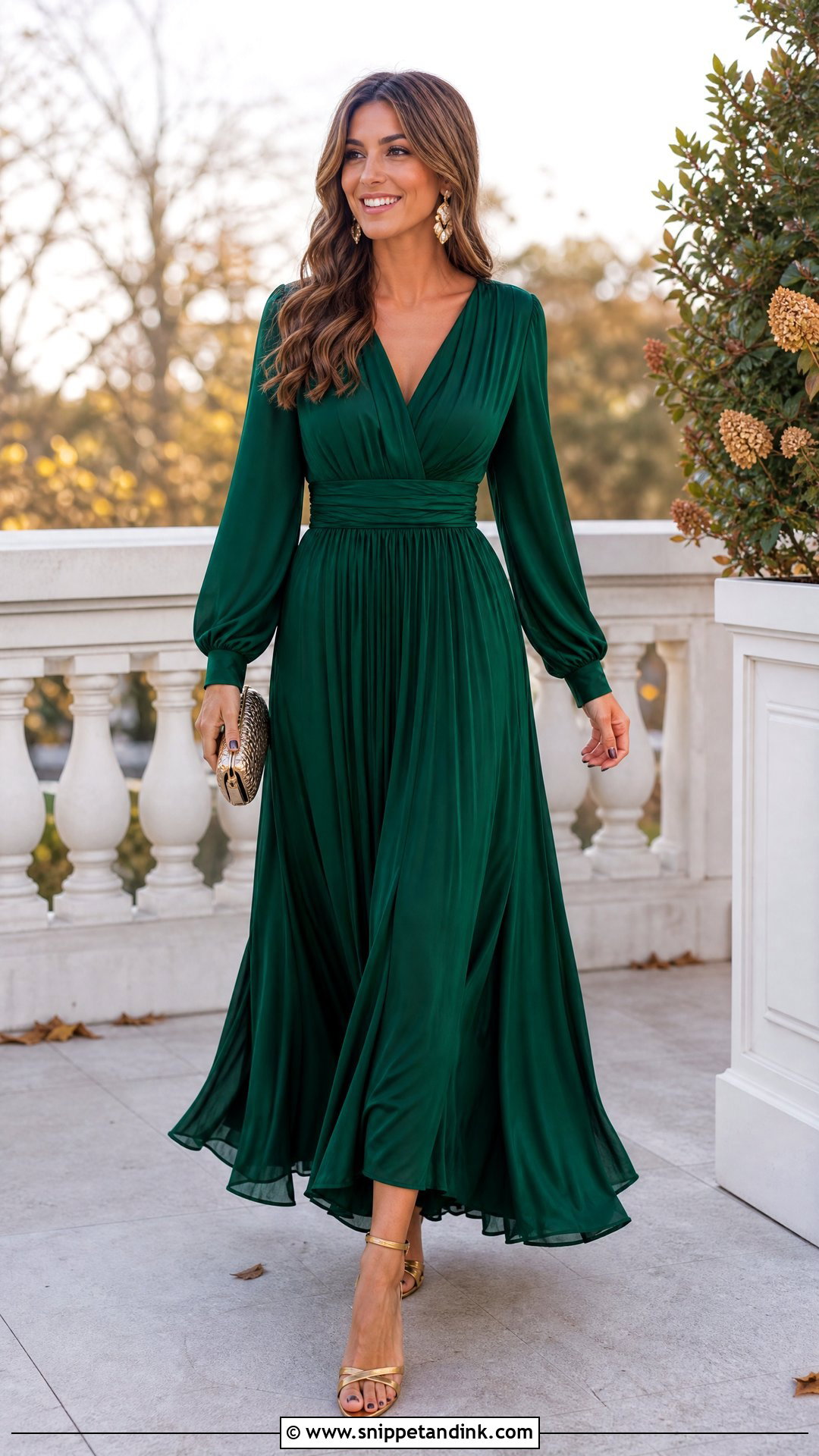 Emerald Green Maxi Dress Wedding Outfit - Snippet and Ink - 25 Fall Wedding Outfits