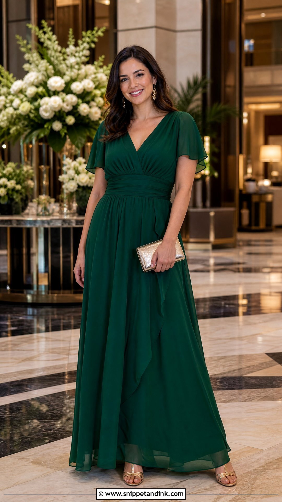 Emerald Green Maxi Wedding Anniversary Outfit - Snippet and Ink - 20 Wedding Anniversary Outfits for Women
