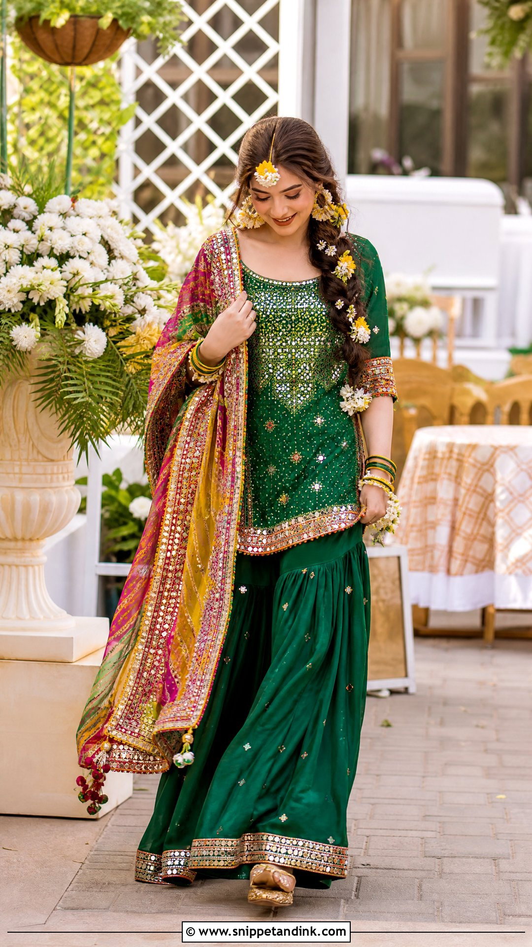 Emerald Green Mehndi Sharara - Snippet and Ink - 20 Pakistani Bride Dresses