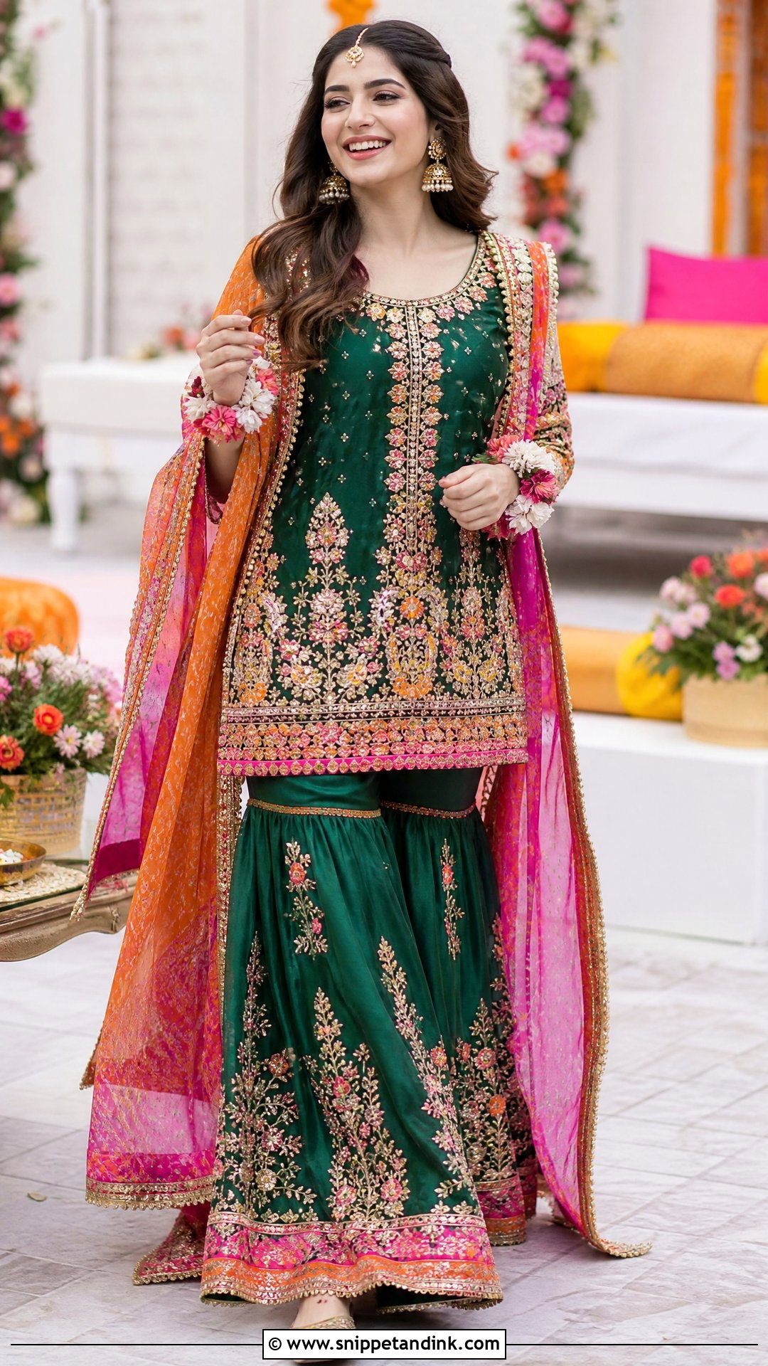 Emerald Green Mehndi Sharara - Snippet and Ink - 20 Pakistani Bridal Outfits