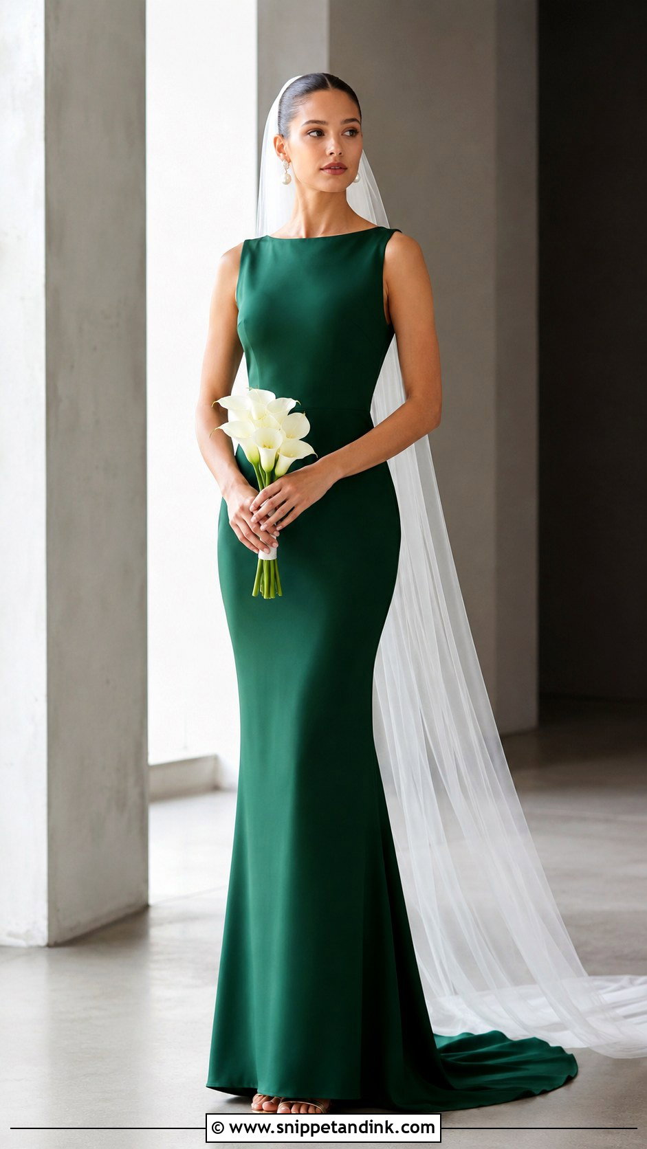 Emerald Green Minimalist Column Bridal Dress - Snippet and Ink - 20 Emerald Green Bridal Dress Ideas