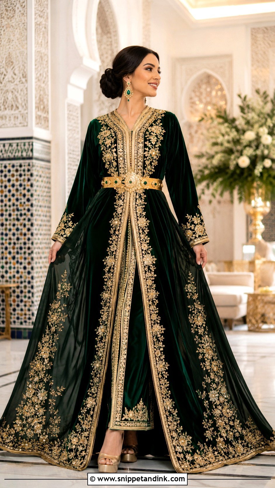 Emerald Green Moroccan Caftan Wedding Dress - Snippet and Ink - 30 Moroccan Wedding Dress Ideas