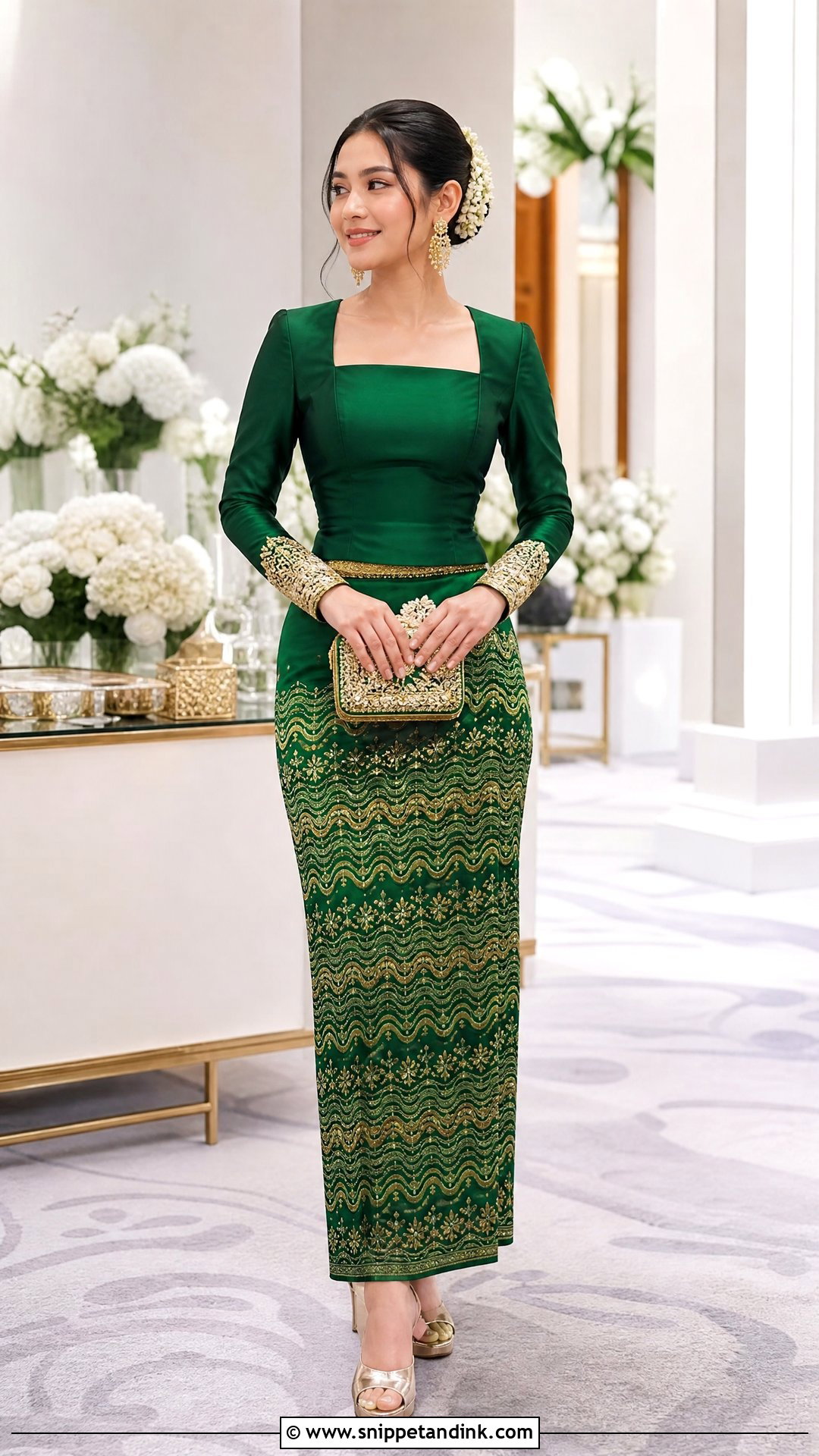 Emerald Green Myanmar Wedding Dress - Snippet and Ink - 25 Myanmar Wedding Dress Design Ideas