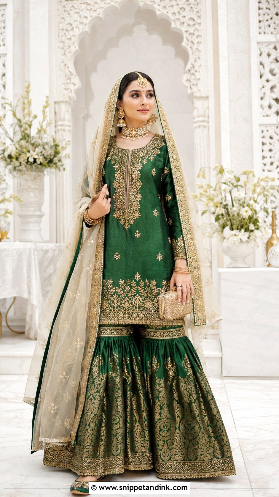 Emerald Green Nikah Garara Outfit - Snippet and Ink - 20 Nikah Garara Ideas
