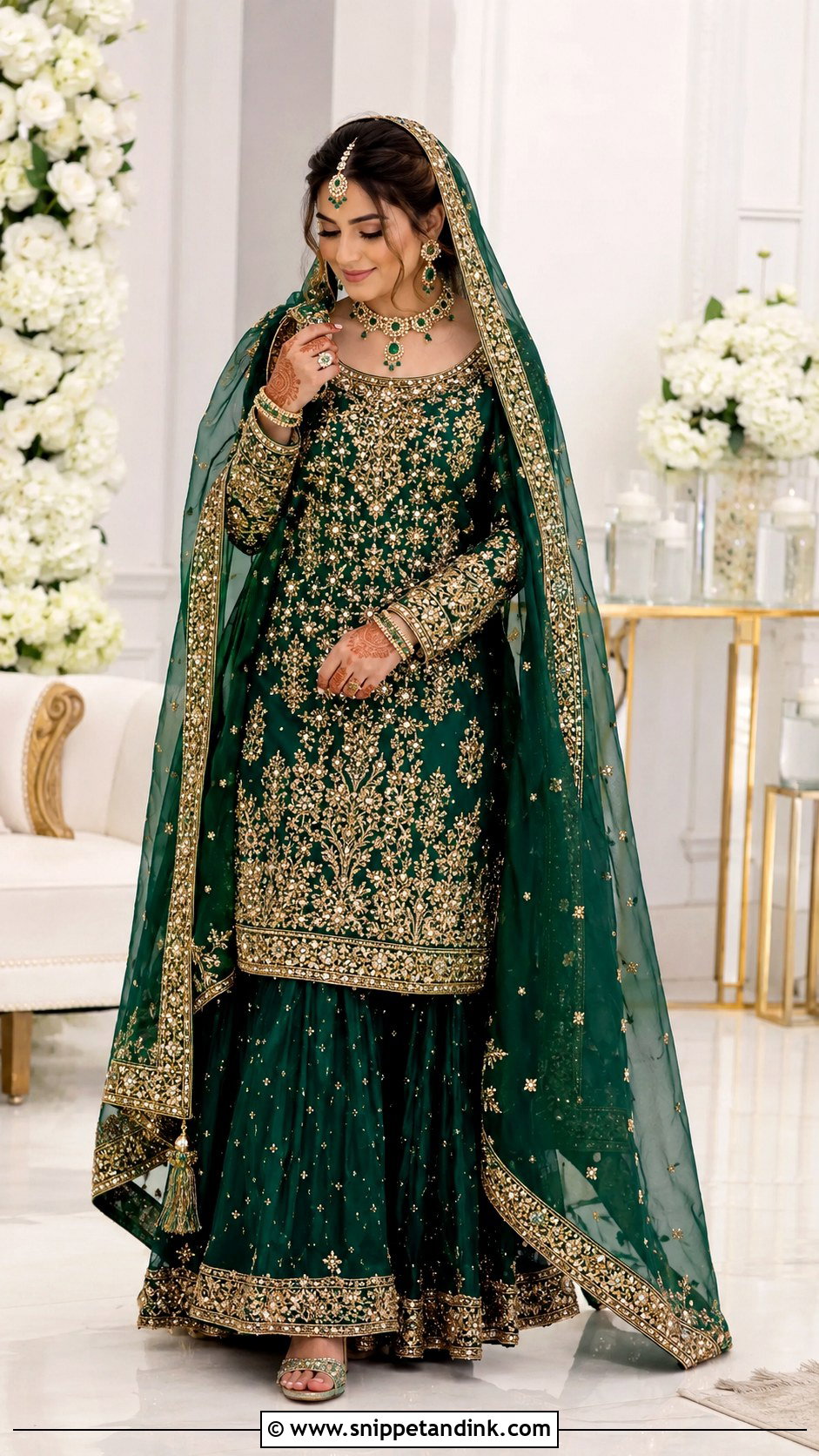 Emerald Green Nikah Sharara Outfit - Snippet and Ink - 25 Nikah Outfit Muslim Pakistani Bridal Ideas