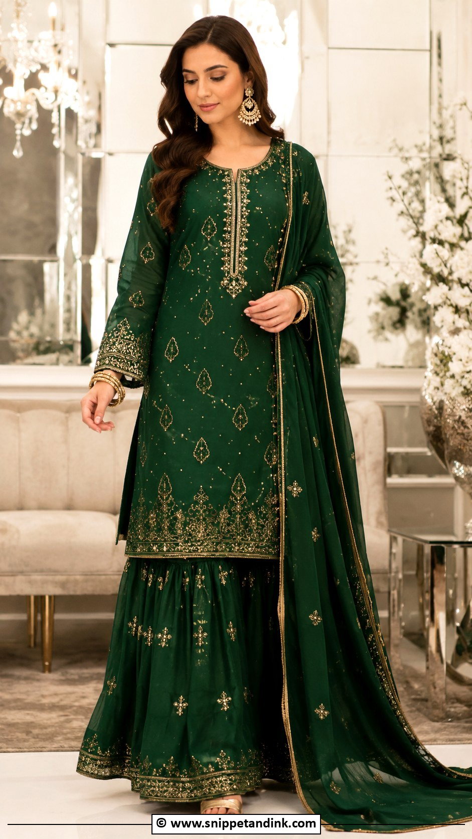 Emerald Green Nikkah Long Kameez Outfit - Snippet and Ink - 30 Nikkah Look Ideas