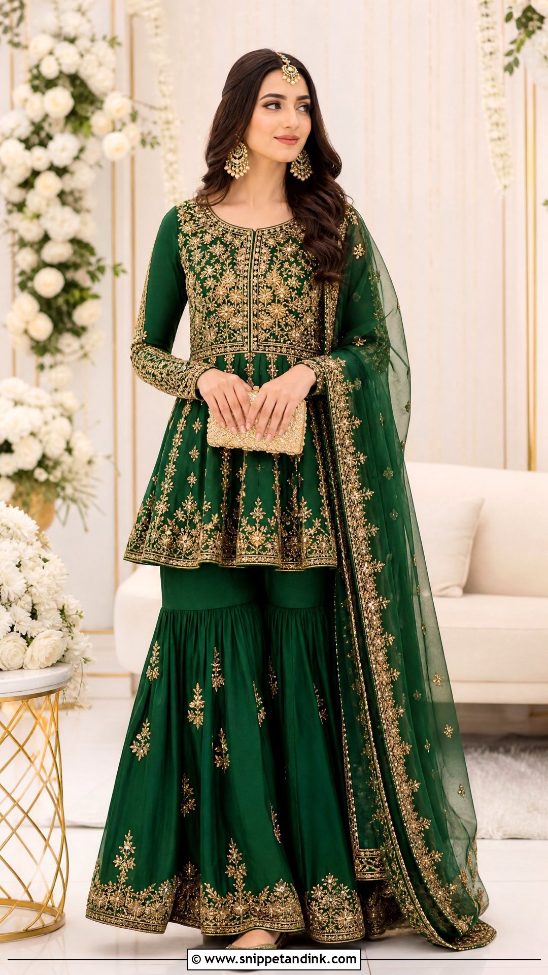 Emerald Green Nikkah Sharara With Gold Details - Snippet and Ink - 20 Nikkah Sharara Ideas