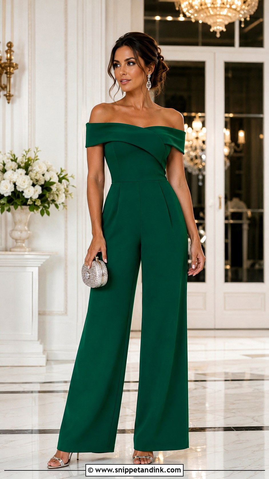 Emerald Green Off Shoulder Jumpsuit Wedding Outfit - Snippet and Ink - 20 Green Jumpsuit Wedding Outfit Ideas