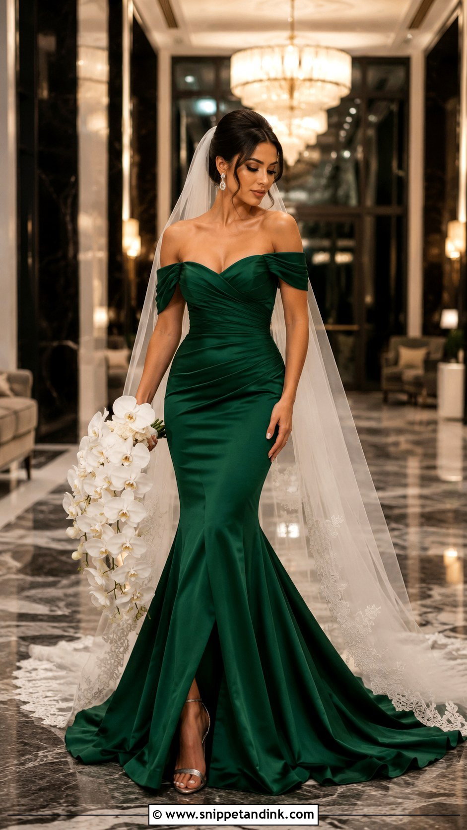 Emerald Green Off Shoulder Mermaid Bridal Dress - Snippet and Ink - 20 Emerald Green Bridal Dress Ideas