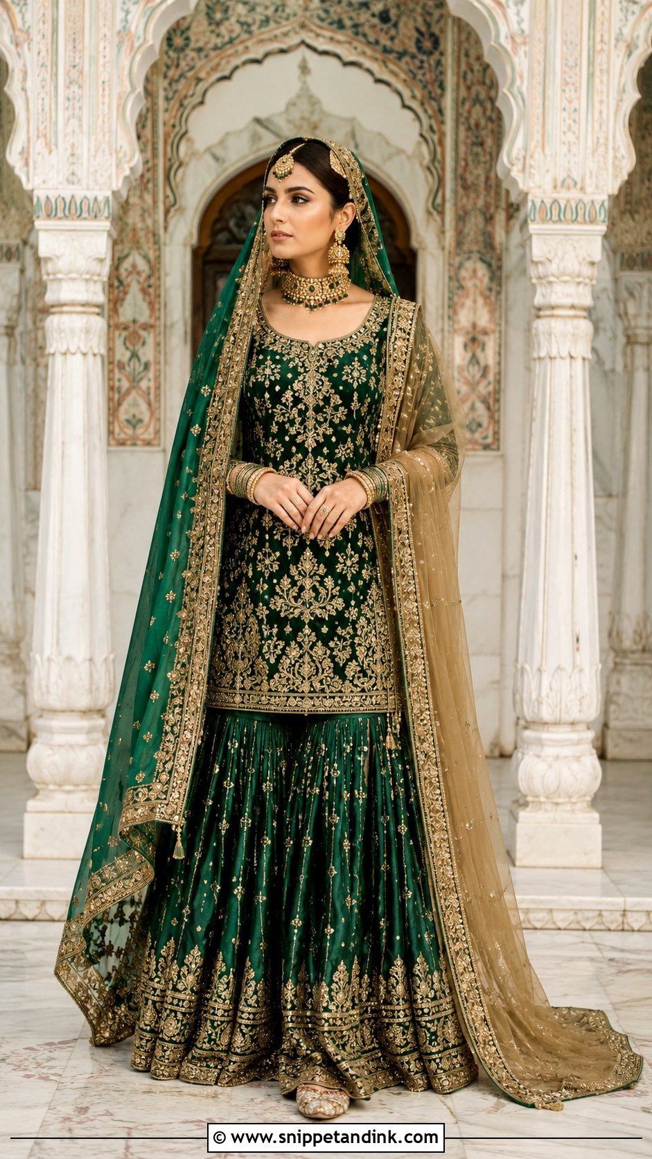 Emerald Green Pakistani Bridal Gharara - Snippet and Ink - 20 Pakistan Bridal Dress Ideas