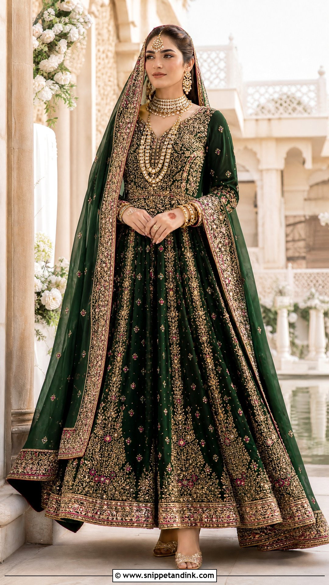 Emerald Green Pakistani Bridal Gown With Kundan Jewelry - Snippet and Ink - 20 Pakistani Bridal Gown Ideas