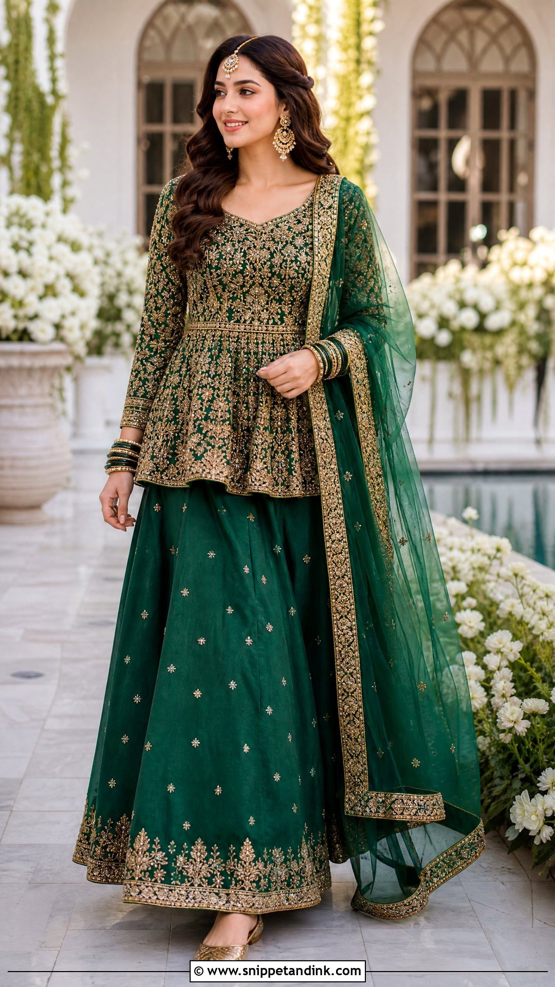 Emerald Green Pakistani Bridal Peplum Lehenga - Snippet and Ink - 20 Simple Pakistani Bridal Dresses