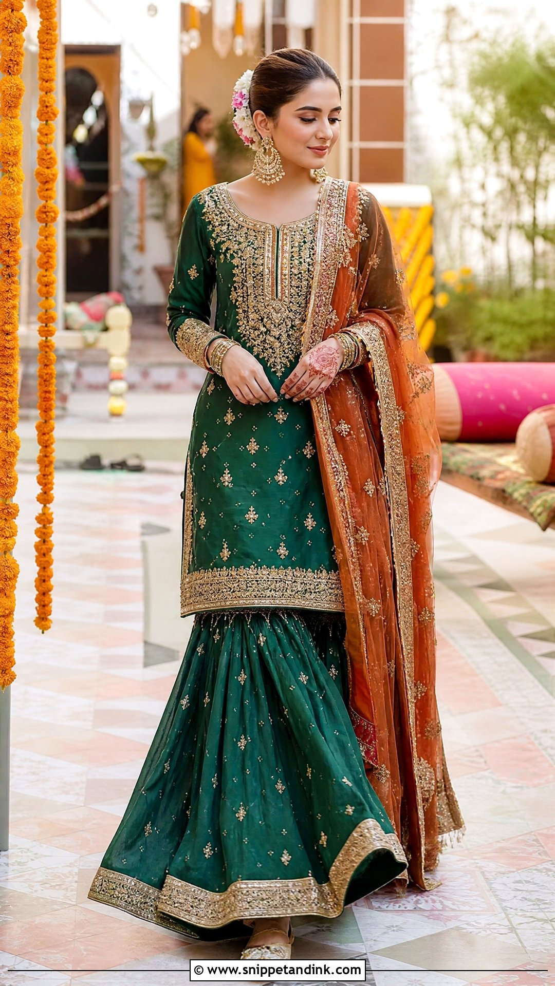 Emerald Green Pakistani Bridal Sharara - Snippet and Ink - 20 Pakistani Dulhan Wedding Bride Dress Ideas