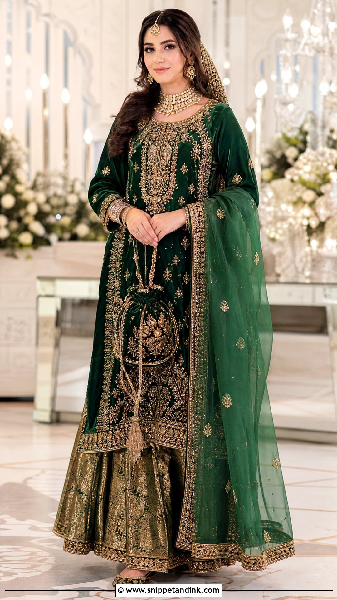 Emerald Green Pakistani Bridal Velvet Suit - Snippet and Ink - 20 Pakistani Bridal Suits