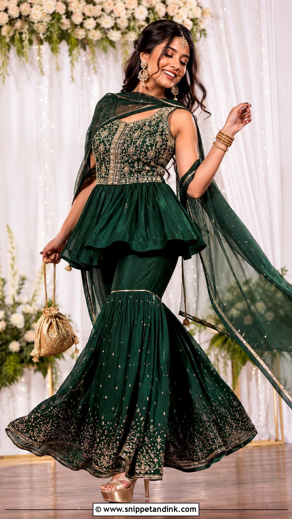 Emerald Green Peplum Gharara - Snippet and Ink - 20 Green Indian Wedding Dress Ideas