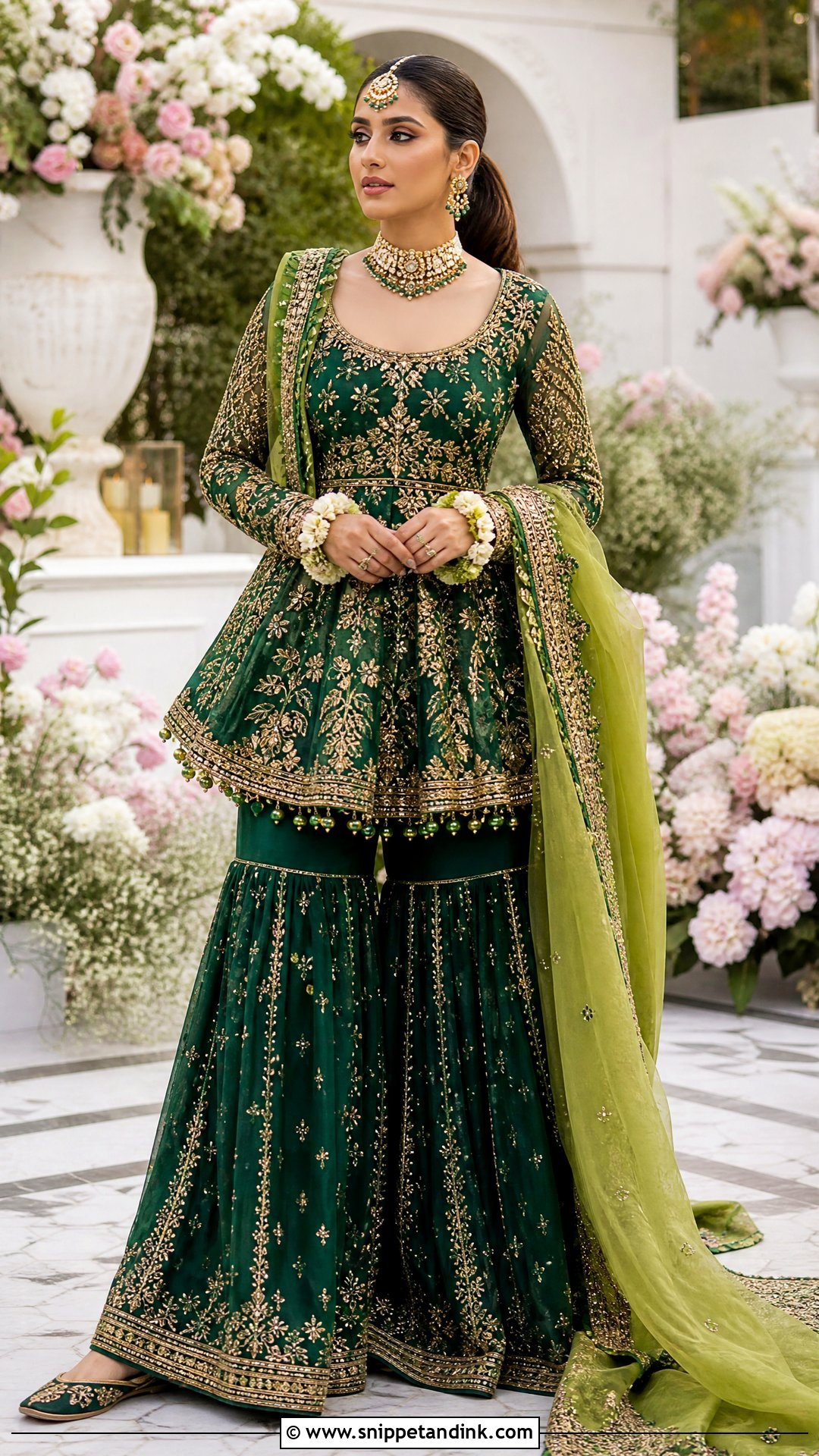 Emerald Green Peplum Mehndi Bridal Sharara - Snippet and Ink - 25 Mehndi Bridal Dress Ideas