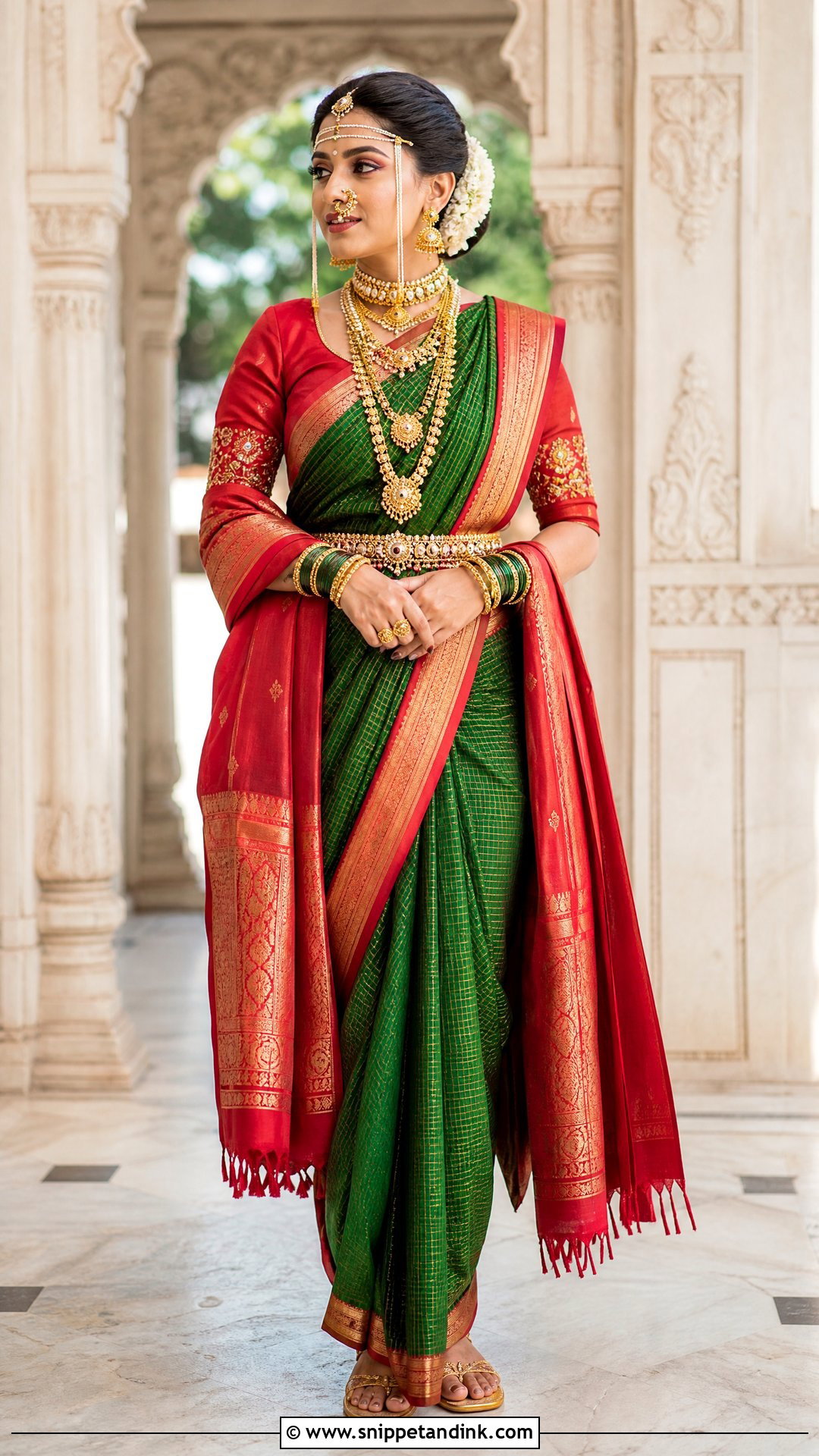 Emerald Green Peshwai Marathi Bride Look - Snippet and Ink - 20 Royal Marathi Bride Look Ideas