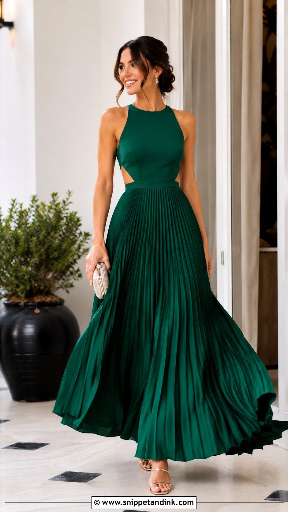 Emerald Green Pleated Gown Outfit - Snippet and Ink - 30 Emerald Green Gown Ideas