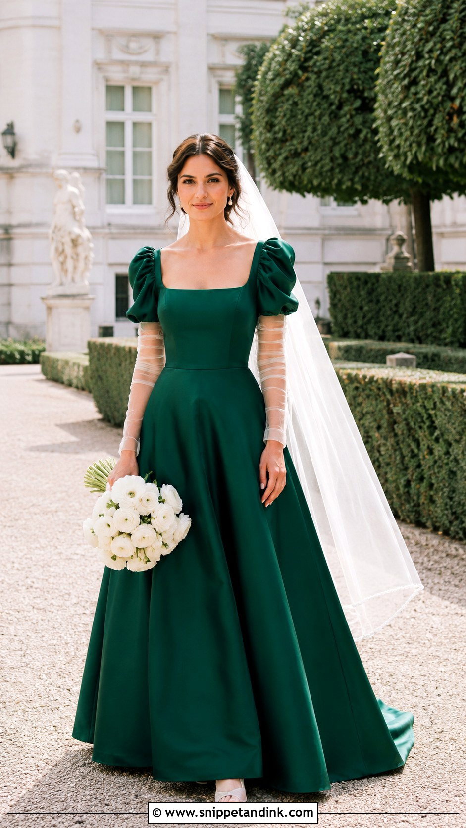 Emerald Green Puff Sleeve Bridal Dress - Snippet and Ink - 20 Emerald Green Bridal Dress Ideas