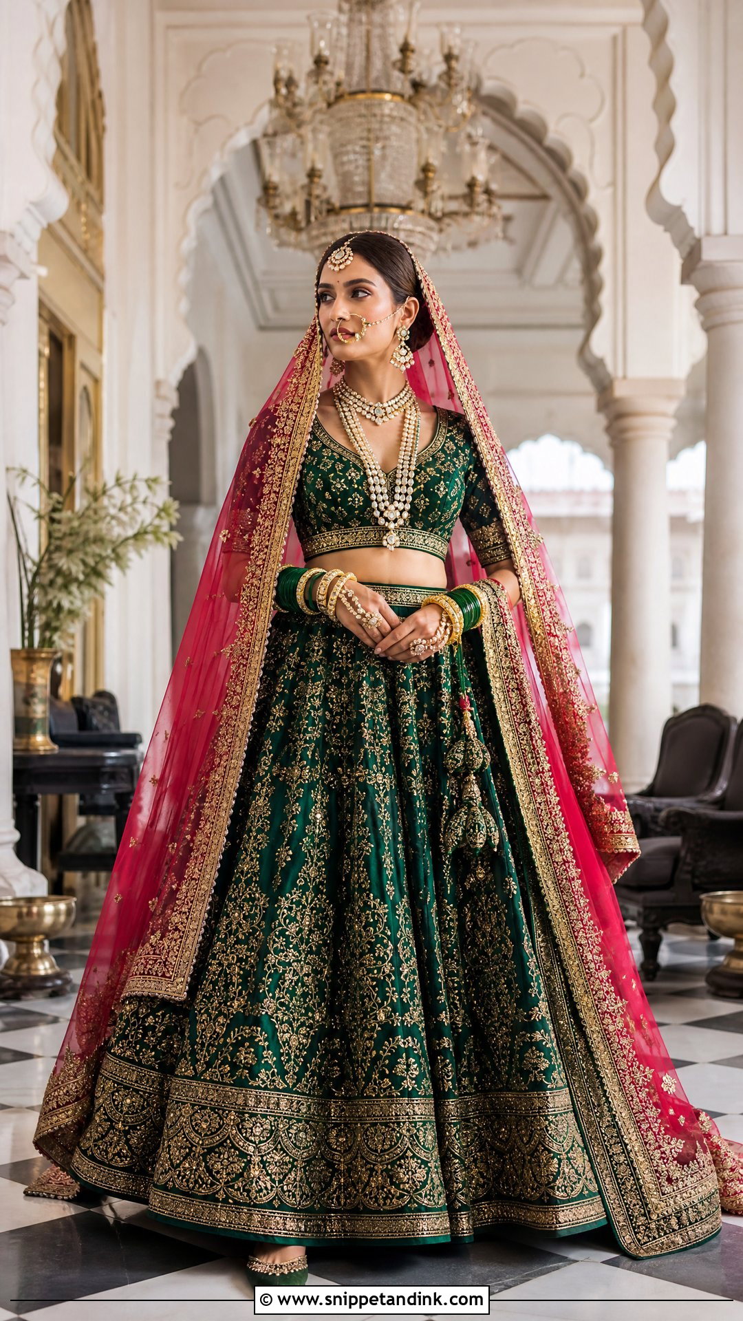 Emerald Green Rajwadi Bridal Lehenga - Snippet and Ink - 20 Rajwadi Bride Ideas