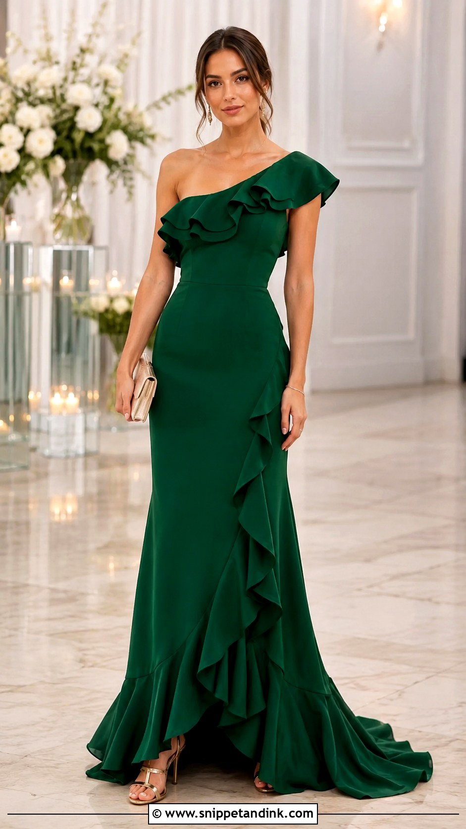 Emerald Green Ruffle Gown Outfit - Snippet and Ink - 30 Emerald Green Gown Ideas